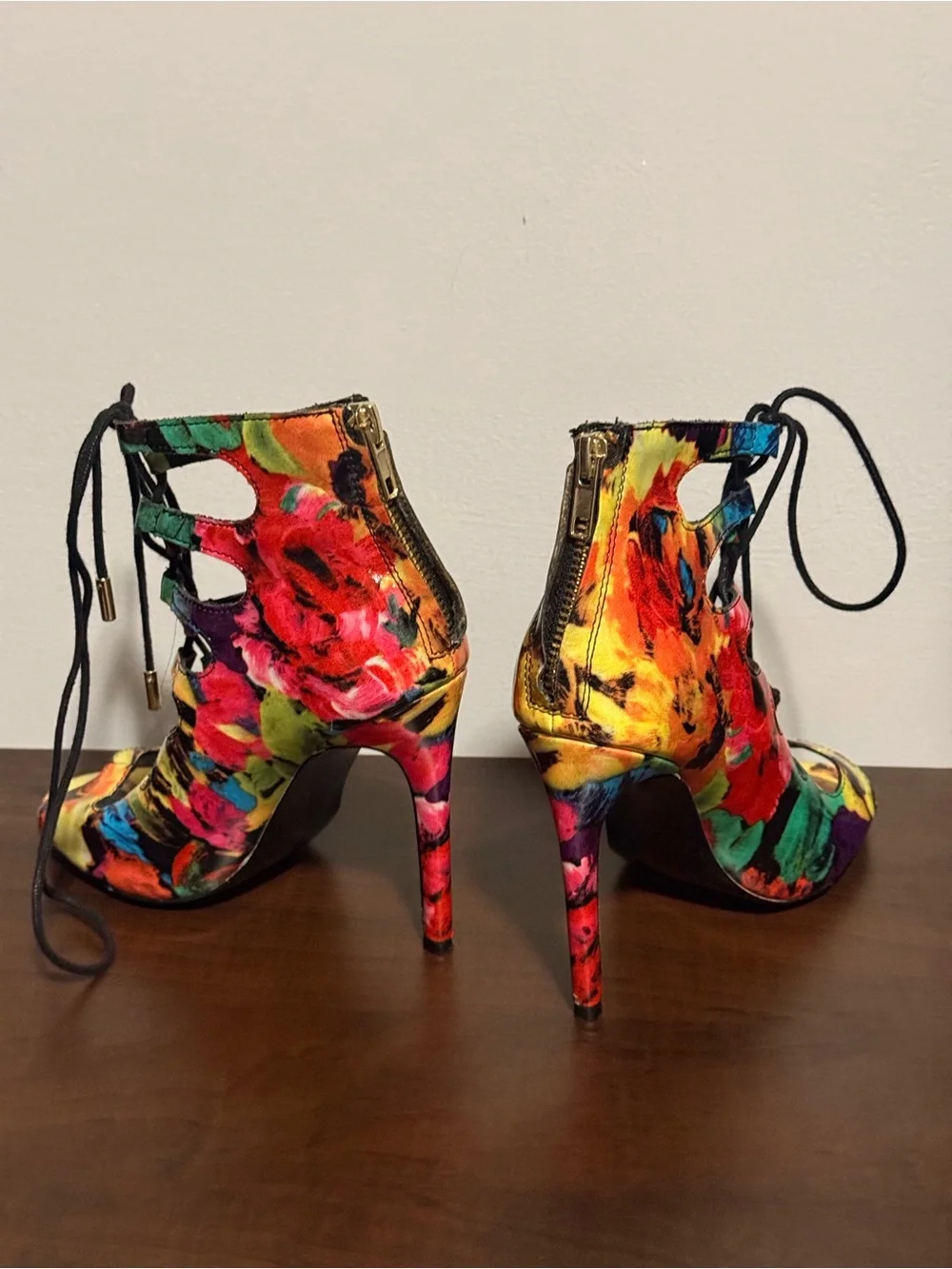 Steve Madden Multicolor Floral Lace-Up Stiletto Sandals